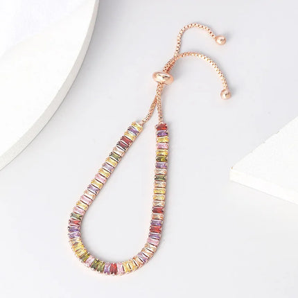 Adjustable Multicolor Tennis Bracelets for Women Ladies Wedding Rainbow Colorful Zircon Charm Bracelet Hand Chain Jewelry DZH043