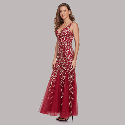 Sleeveless V-neck Tulle Sequins Cocktail Dresses V-back Mermaid Party Prom Gowns Women Formal Occasion Embroidered Robe Vestioes