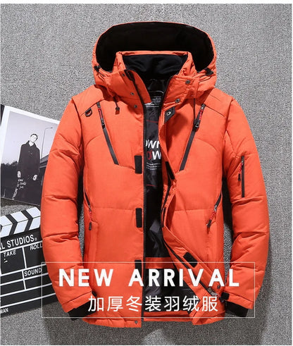 Mens White Duck Down Jacket Warm Hooded Thick Puffer Jacket Coat Male Casual High Quality Overcoat Thermal Winter Parka Men