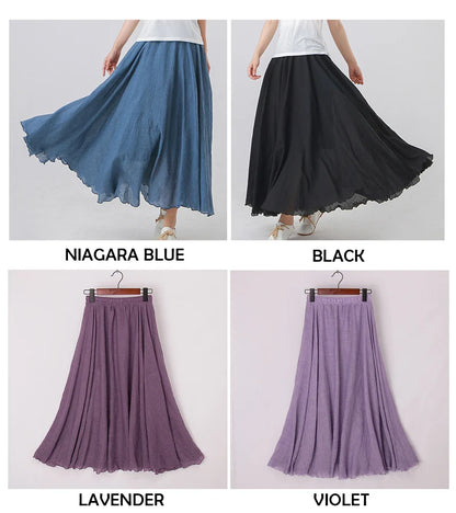 High Quality Cotton Linen Maxi Skirt Womens Casual Elastic High Waist Pleated A-Line Beach Skirts Boho Saia Feminina Faldas Jupe
