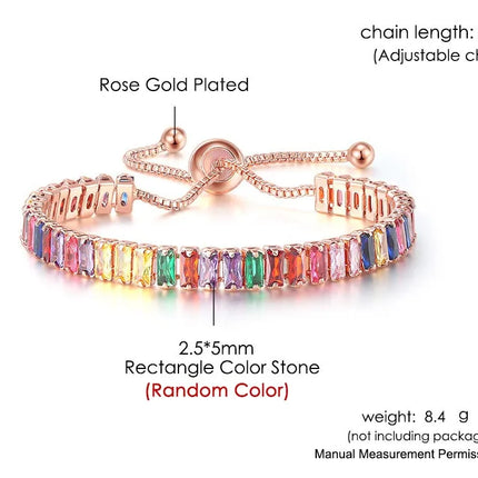 Adjustable Multicolor Tennis Bracelets for Women Ladies Wedding Rainbow Colorful Zircon Charm Bracelet Hand Chain Jewelry DZH043