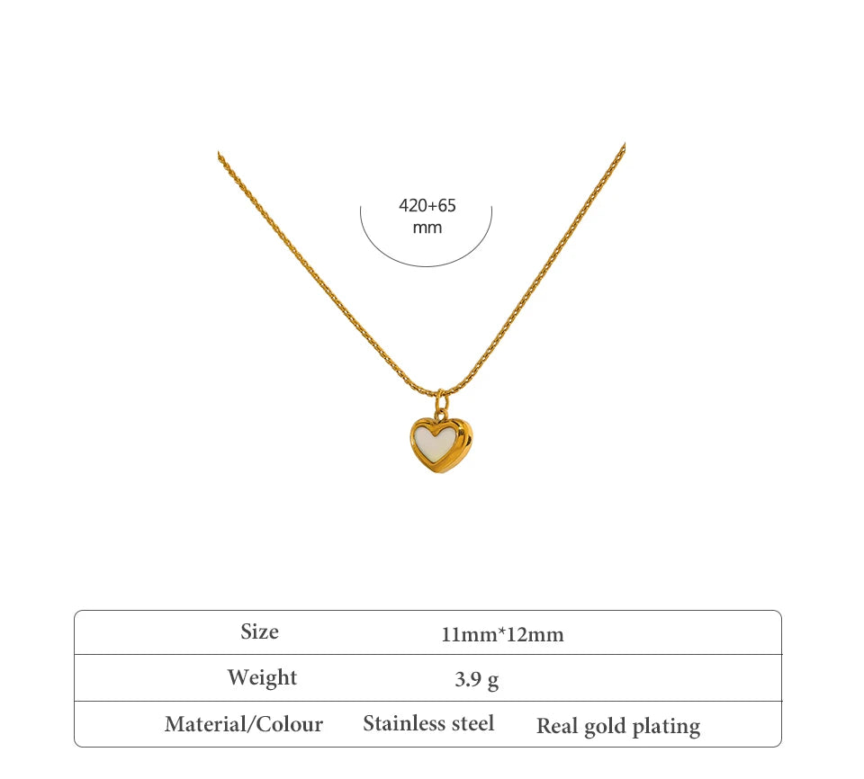 Yhpup Cute Heart Natural Shell Pendant Necklace 18 K Plated Stainless Steel Collar Necklace Gift Jewelry бижутерия для женщин