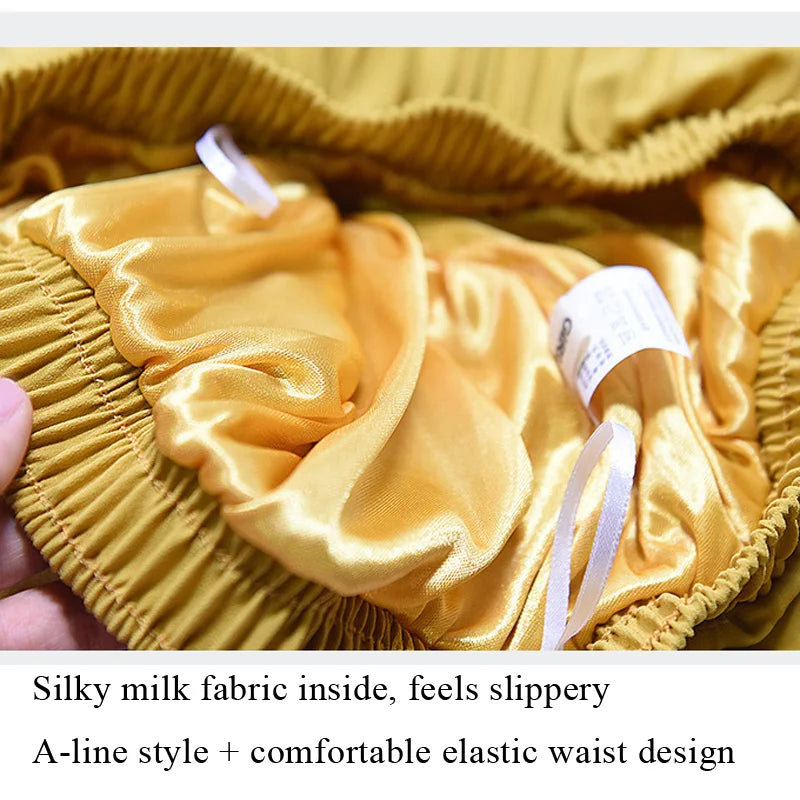 Vintage Pleated Midi Long Skirt For Women Korean Fashion Casual High Waist Chiffon Skirts Jupe Faldas 18 Color 2024 Autumn SK397