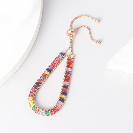 Adjustable Multicolor Tennis Bracelets for Women Ladies Wedding Rainbow Colorful Zircon Charm Bracelet Hand Chain Jewelry DZH043
