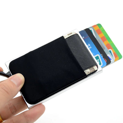 Slim Aluminum Card Wallet With Elasticity Back Pouch ID Credit Card Holder Mini RFID Wallet Automatic Pop up Bank Card Case
