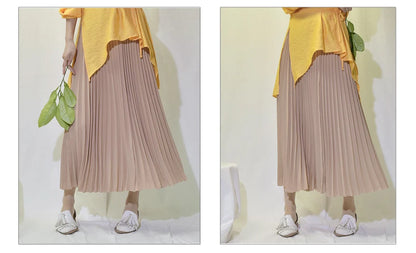 Vintage Pleated Midi Long Skirt For Women Korean Fashion Casual High Waist Chiffon Skirts Jupe Faldas 18 Color 2024 Autumn SK397
