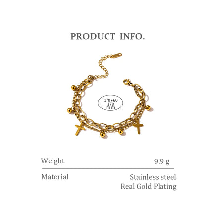 Yhpup Stainless Steel Cross Layered Bracelet for Women Charm Metal 14 K Plated Trendy Golden Wrist Unique Design Jewelry брелок