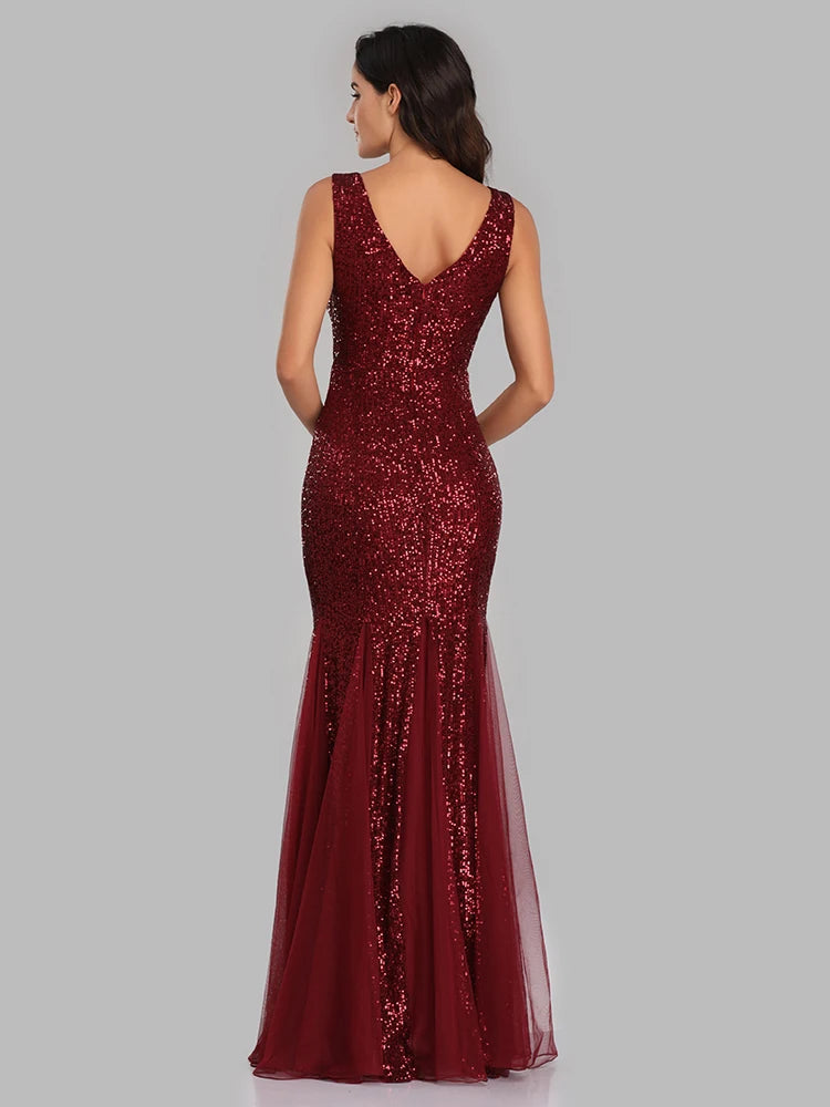 V-Neck Mermaid Dress with Shawl, Long Formal Prom Party Gown, Sequins Sleeveless, Sexy Evening Dress, Plus Size