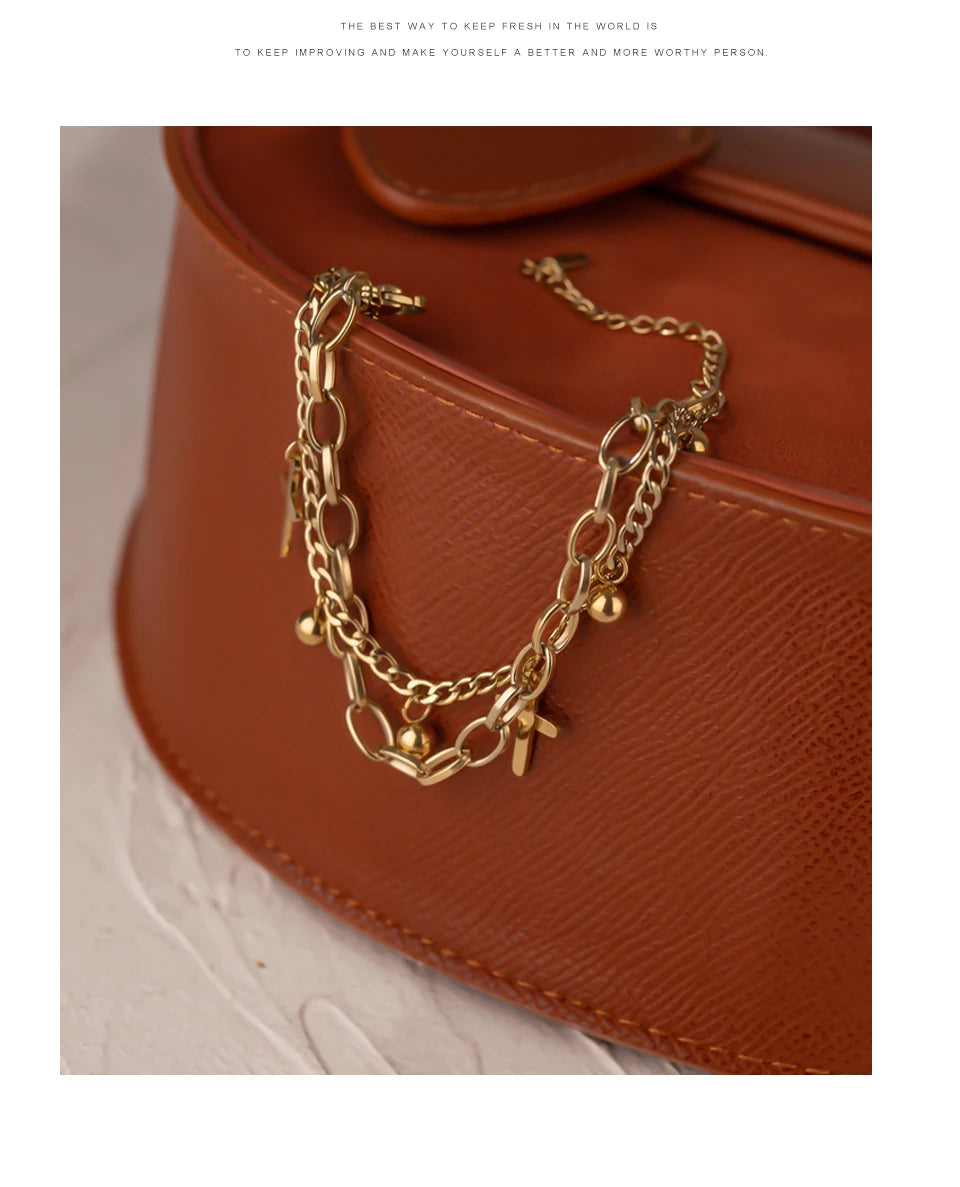 Yhpup Stainless Steel Cross Layered Bracelet for Women Charm Metal 14 K Plated Trendy Golden Wrist Unique Design Jewelry брелок