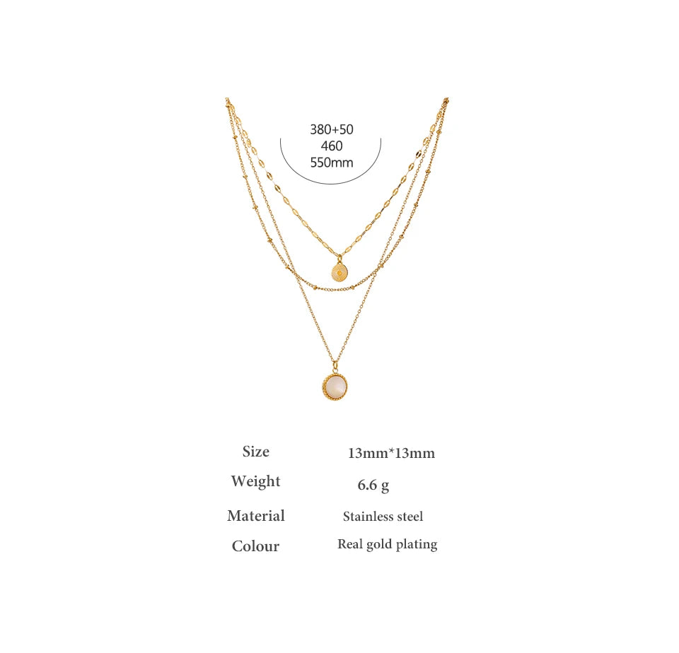 Yhpup Bohemian Round Pendant Stainless Steel Necklace Chain Exquisite Metal Texture Collar Women Necklace бижутерия Office Gift