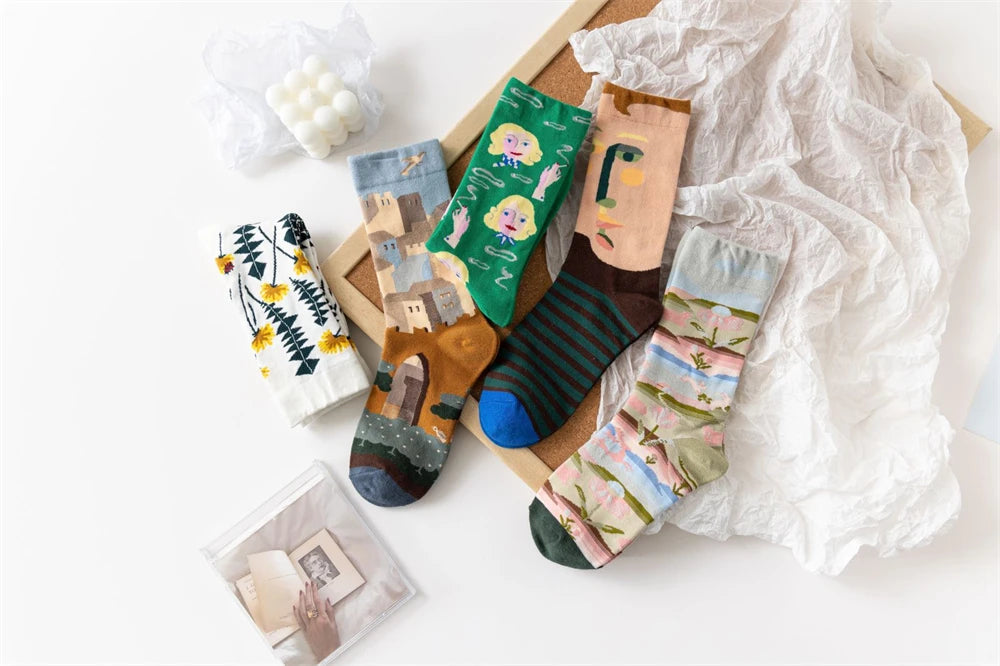 Hot Sale Colorful Cartoon Creative Fashion Vine Graffiti Novelty Men Women Socks Winter Warm Comfortable Cotton Sokken Dropship