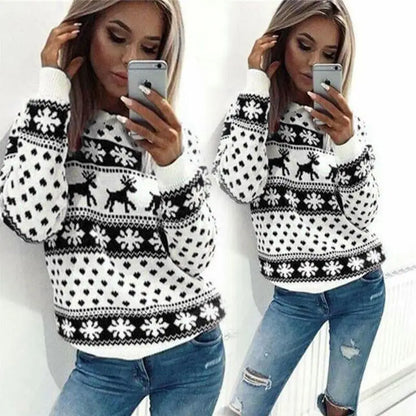 2023 Autumn/winter New European and American Foreign Trade Hoodie Cartoon Deer Print Christmas Round Neck Long Sleeved Hoodie