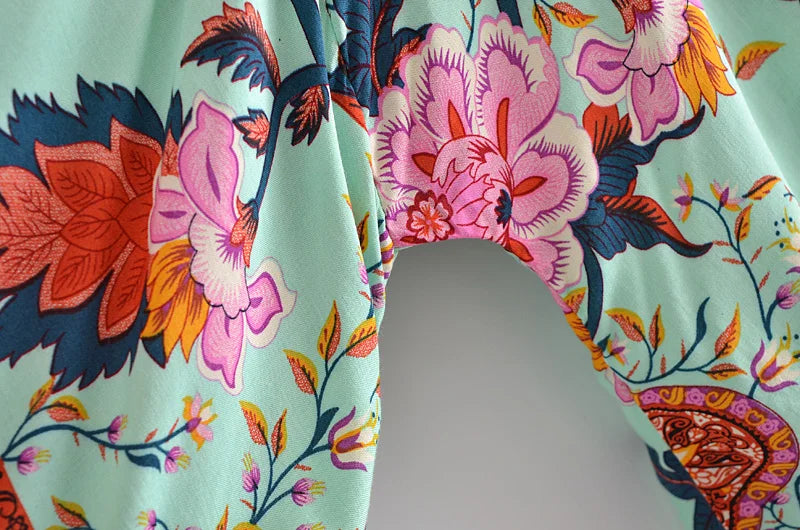 Boho Vintage Floral Print Beach Summer Short Kimono Women Fashion Ladies Casual V Neck Batwing Sleeves Bohemian Cover-ups