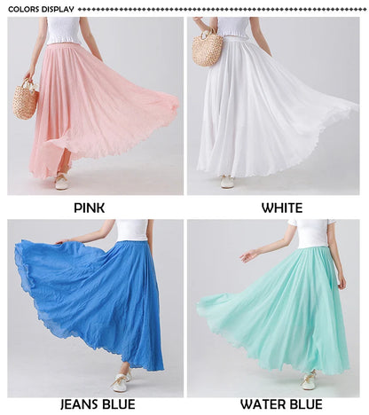 High Quality Cotton Linen Maxi Skirt Womens Casual Elastic High Waist Pleated A-Line Beach Skirts Boho Saia Feminina Faldas Jupe