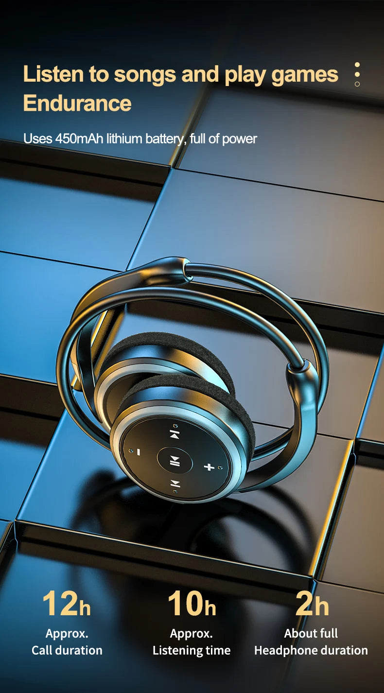 Wireless Headphones Bluetooth MP3 Player Headsets FM Radio On-Ear Comfort TF Card Slot Sport Wireless Earphones with Microphones