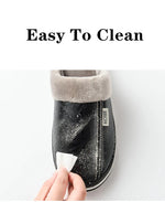 Men's Big Size Winter Slippers Home PU Leather Shoes for Men Indoor Waterproof Fur Cotton Male Bedroom Slipper Flat Houseshoes