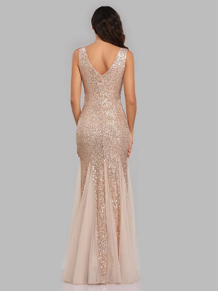 V-Neck Mermaid Dress with Shawl, Long Formal Prom Party Gown, Sequins Sleeveless, Sexy Evening Dress, Plus Size