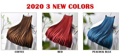 Vintage Pleated Midi Long Skirt For Women Korean Fashion Casual High Waist Chiffon Skirts Jupe Faldas 18 Color 2024 Autumn SK397
