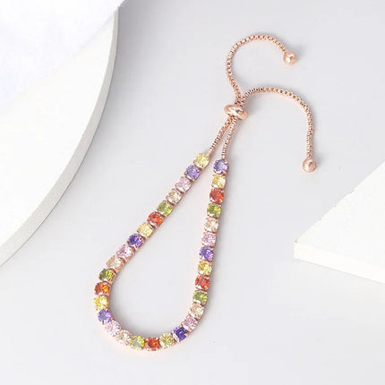 Adjustable Multicolor Tennis Bracelets for Women Ladies Wedding Rainbow Colorful Zircon Charm Bracelet Hand Chain Jewelry DZH043