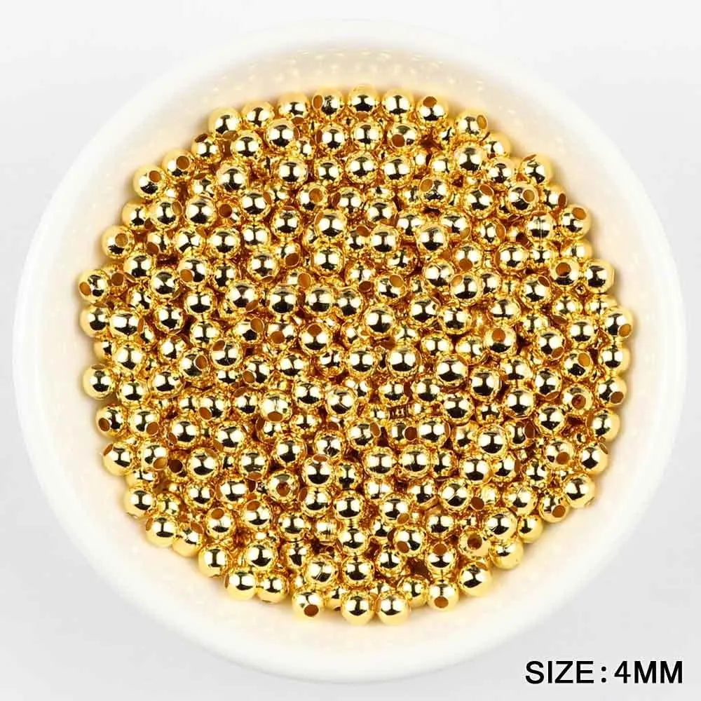 JHNBY Gold Plated Metal beads 2/3/4/5/6/8MM Round Iron Spacer Loose Beads For Jewelry Bracelets Necklace Making DIY Accessories