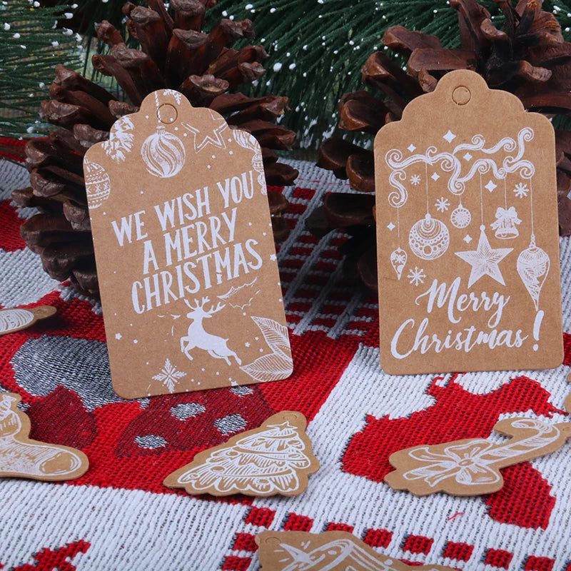50pcs Merry Christmas Thank you Kraft Paper Tags Xmas tree Hanging Label Navidad new year Party Gift Card Decorations for Home