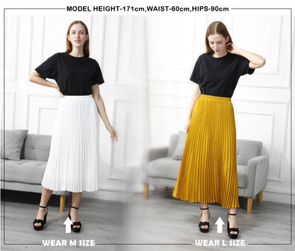 Vintage Pleated Midi Long Skirt For Women Korean Fashion Casual High Waist Chiffon Skirts Jupe Faldas 18 Color 2024 Autumn SK397