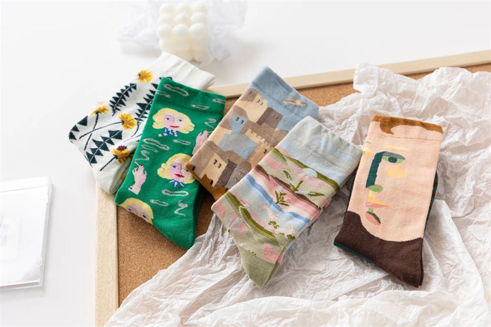 Hot Sale Colorful Cartoon Creative Fashion Vine Graffiti Novelty Men Women Socks Winter Warm Comfortable Cotton Sokken Dropship