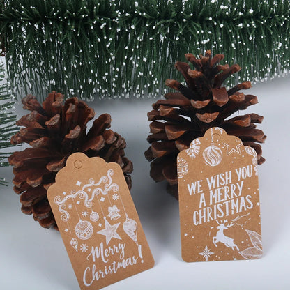 50pcs Merry Christmas Thank you Kraft Paper Tags Xmas tree Hanging Label Navidad new year Party Gift Card Decorations for Home