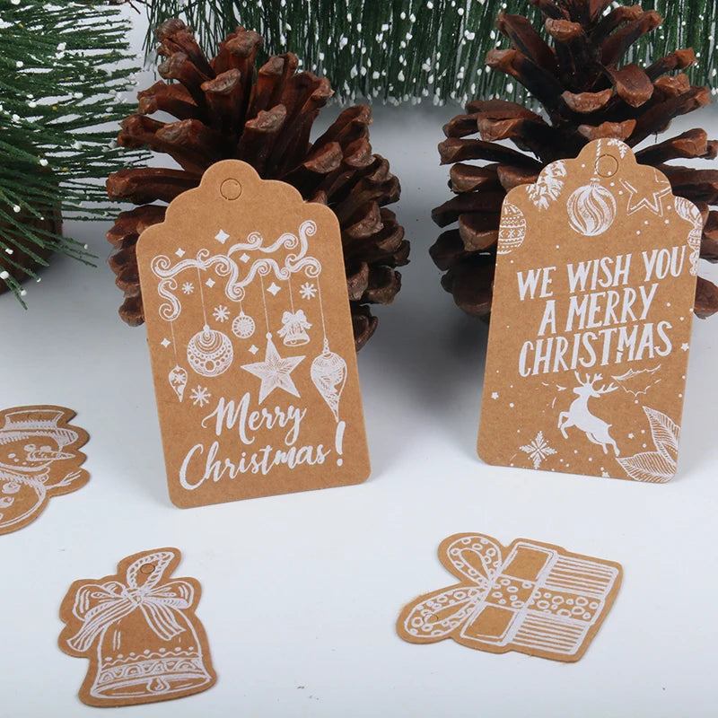50pcs Merry Christmas Thank you Kraft Paper Tags Xmas tree Hanging Label Navidad new year Party Gift Card Decorations for Home
