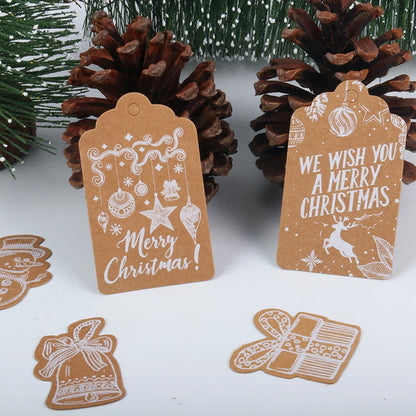 50pcs Merry Christmas Thank you Kraft Paper Tags Xmas tree Hanging Label Navidad new year Party Gift Card Decorations for Home