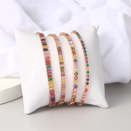 Adjustable Multicolor Tennis Bracelets for Women Ladies Wedding Rainbow Colorful Zircon Charm Bracelet Hand Chain Jewelry DZH043