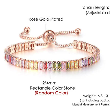 Adjustable Multicolor Tennis Bracelets for Women Ladies Wedding Rainbow Colorful Zircon Charm Bracelet Hand Chain Jewelry DZH043
