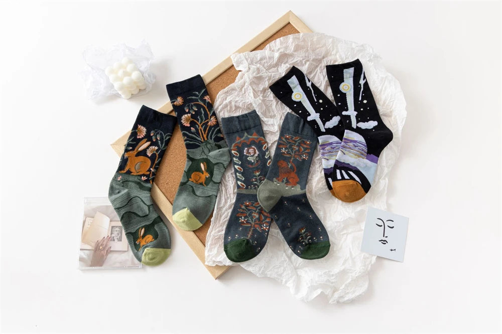 Hot Sale Colorful Cartoon Creative Fashion Vine Graffiti Novelty Men Women Socks Winter Warm Comfortable Cotton Sokken Dropship