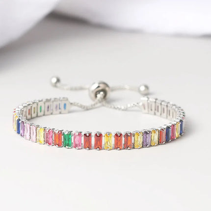 Adjustable Multicolor Tennis Bracelets for Women Ladies Wedding Rainbow Colorful Zircon Charm Bracelet Hand Chain Jewelry DZH043