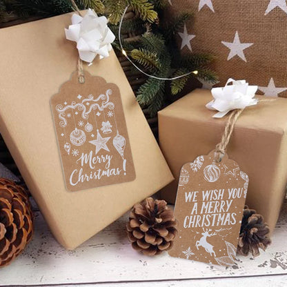 50pcs Merry Christmas Thank you Kraft Paper Tags Xmas tree Hanging Label Navidad new year Party Gift Card Decorations for Home
