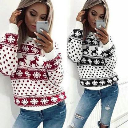 2023 Autumn/winter New European and American Foreign Trade Hoodie Cartoon Deer Print Christmas Round Neck Long Sleeved Hoodie