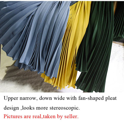 Vintage Pleated Midi Long Skirt For Women Korean Fashion Casual High Waist Chiffon Skirts Jupe Faldas 18 Color 2024 Autumn SK397
