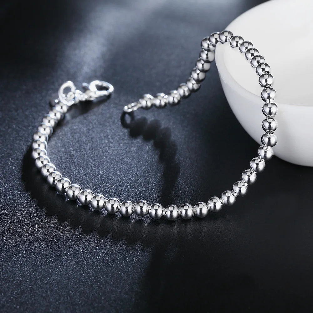 Christmas gifts charm 925 Sterling Bracelet 4MM beads chain for woman Popular brands jewelry fashion Wedding party