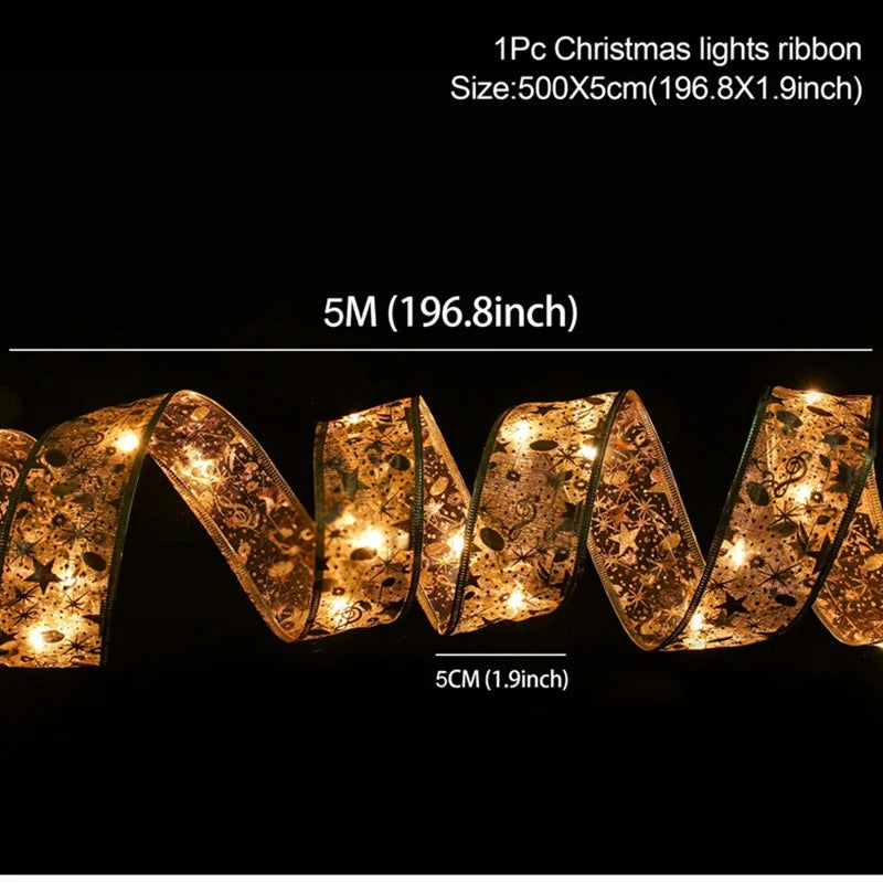Christmas Decorations LED Ribbon Lights Christmas Tree Ornaments DIY Fairy Lights String Navidad Natal Home Decors New Year 2023