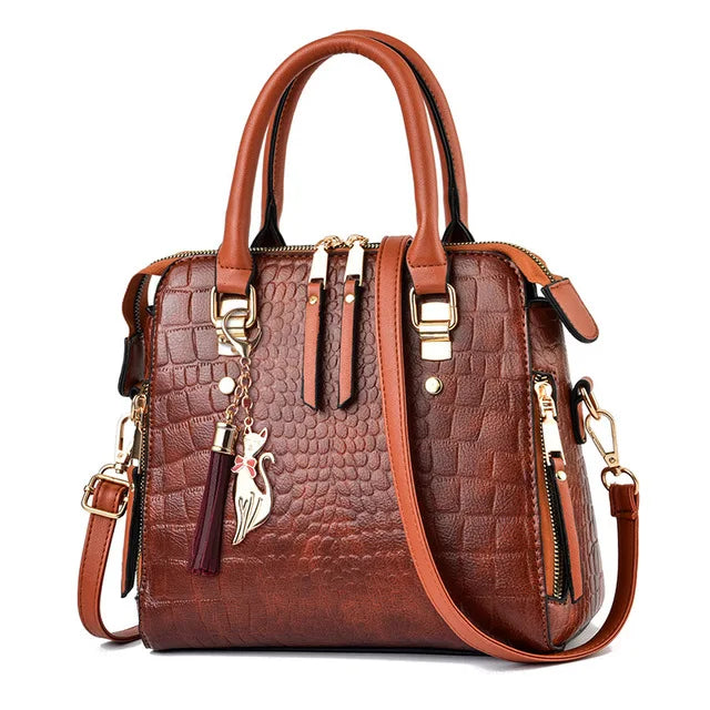 Luxury Crocodile Pattern Handbag Women Winter New PU Leather Tassel Shoulder Bag Brands Design Handle Bag Lady Purse