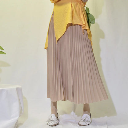Vintage Pleated Midi Long Skirt For Women Korean Fashion Casual High Waist Chiffon Skirts Jupe Faldas 18 Color 2024 Autumn SK397
