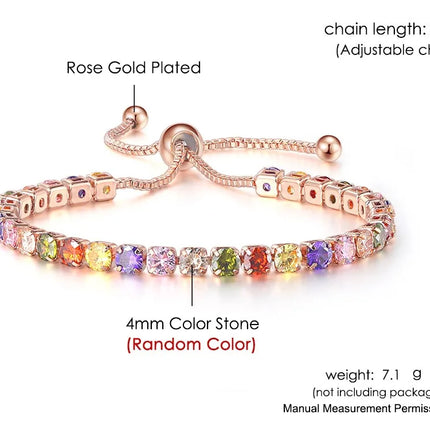 Adjustable Multicolor Tennis Bracelets for Women Ladies Wedding Rainbow Colorful Zircon Charm Bracelet Hand Chain Jewelry DZH043