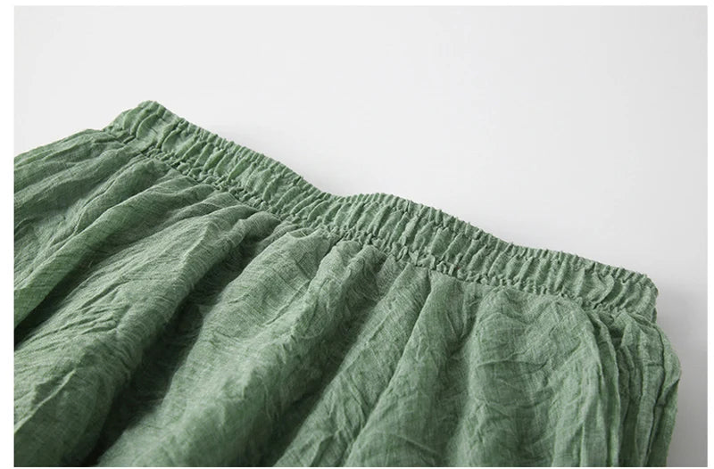 High Quality Cotton Linen Maxi Skirt Womens Casual Elastic High Waist Pleated A-Line Beach Skirts Boho Saia Feminina Faldas Jupe