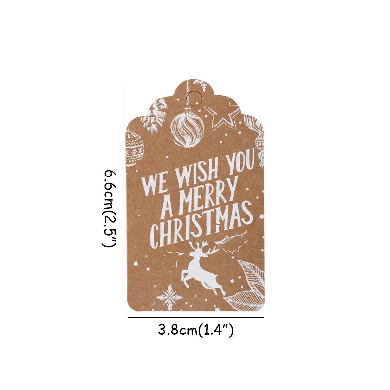 50pcs Merry Christmas Thank you Kraft Paper Tags Xmas tree Hanging Label Navidad new year Party Gift Card Decorations for Home