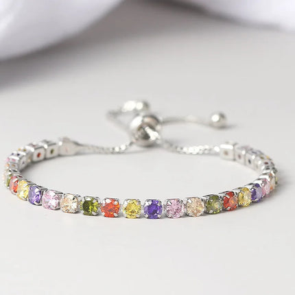 Adjustable Multicolor Tennis Bracelets for Women Ladies Wedding Rainbow Colorful Zircon Charm Bracelet Hand Chain Jewelry DZH043