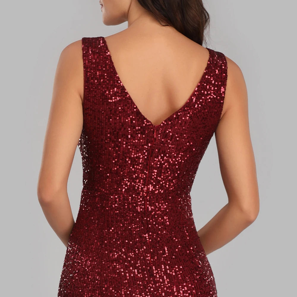 V-Neck Mermaid Dress with Shawl, Long Formal Prom Party Gown, Sequins Sleeveless, Sexy Evening Dress, Plus Size