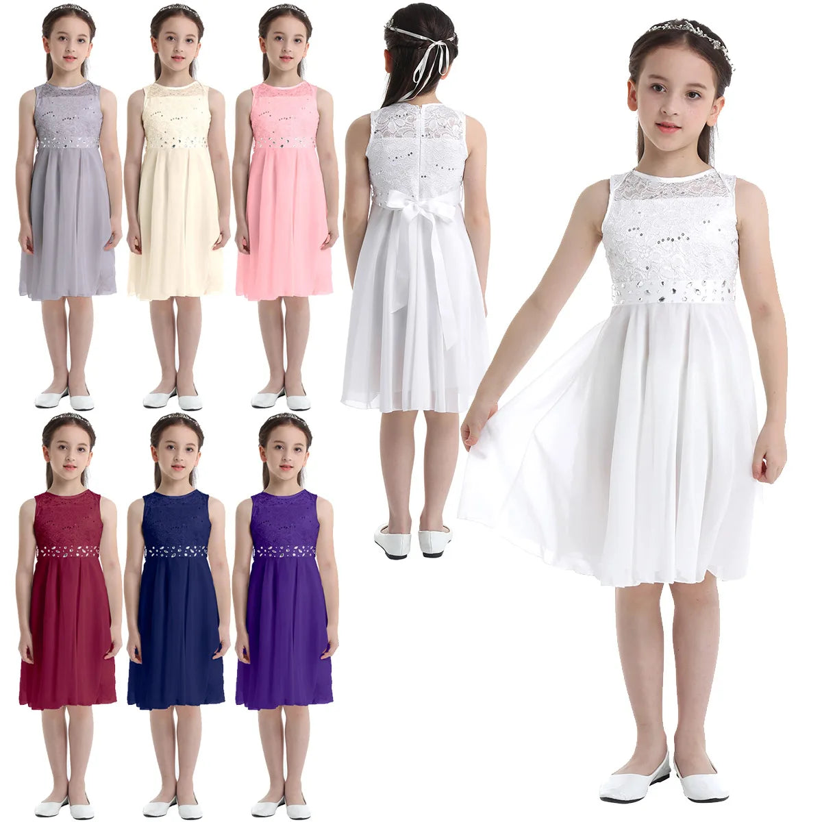 Elegant Children Girls Flower Princess Tulle Lace Dress Infant Kids Party Bridesmaid Ball Gown Tutu Dresses Children Clothes
