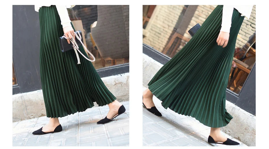 Vintage Pleated Midi Long Skirt For Women Korean Fashion Casual High Waist Chiffon Skirts Jupe Faldas 18 Color 2024 Autumn SK397