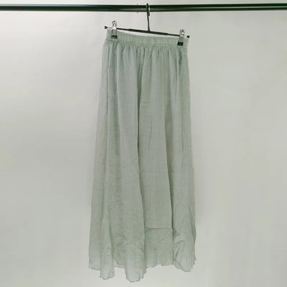 Women's Elegant 16 Color High Waist Elastic Waist Linen Pleated Long Skirts Ladies Slim Casual Skirt Saias New 2024 Summer SK05