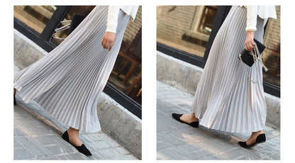 Vintage Pleated Midi Long Skirt For Women Korean Fashion Casual High Waist Chiffon Skirts Jupe Faldas 18 Color 2024 Autumn SK397